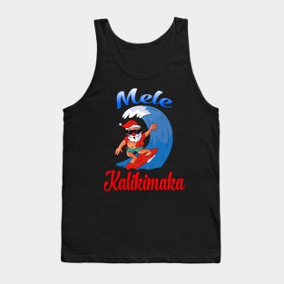 Mele Kalikimaka Christmas Santa Shaka Hawaii Surfing Tank Top